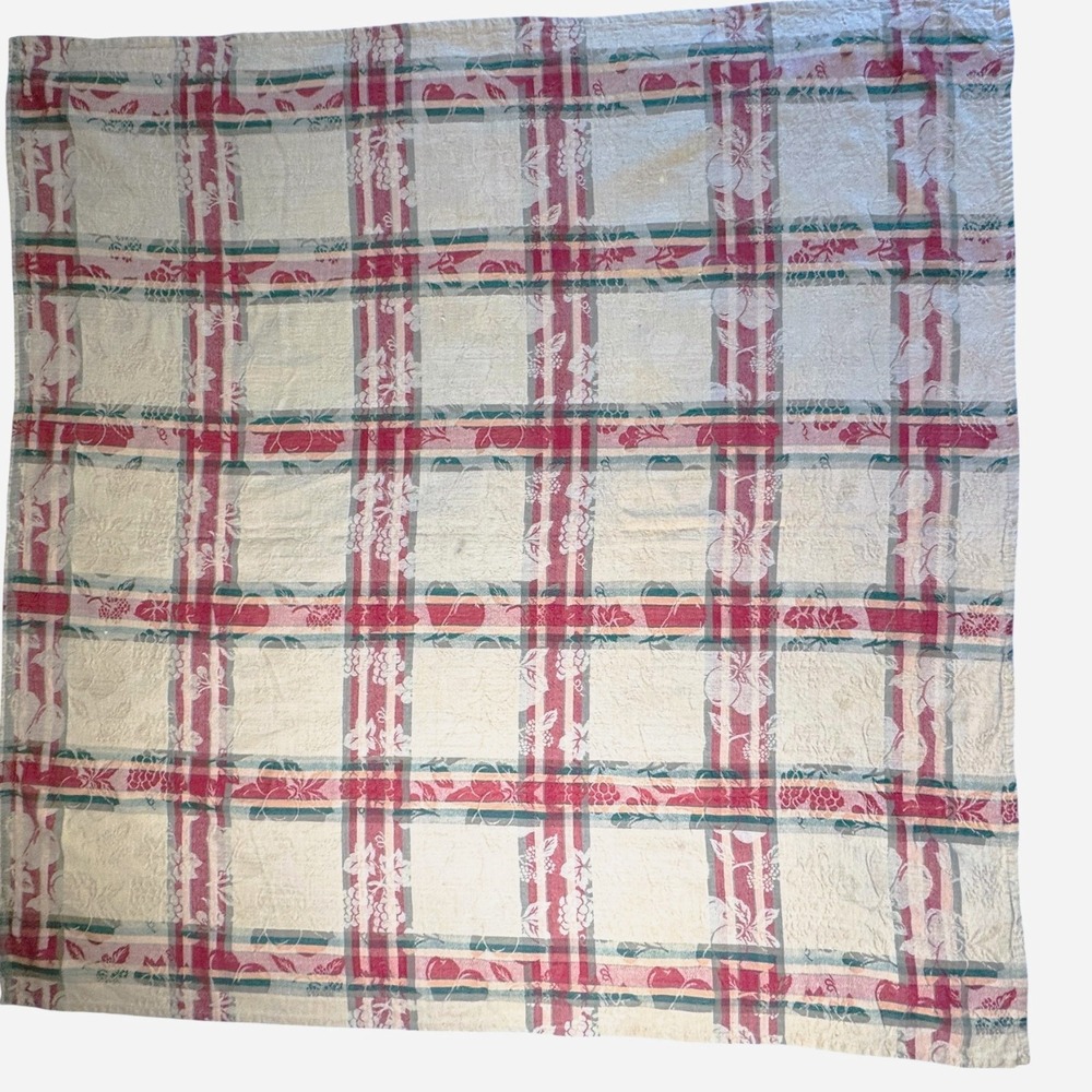 George E Bardwil and Sons Square Tablecloth Red Green Plaid Cotton Jacquard VTG
